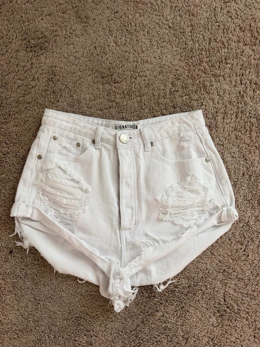 SIGNATURE8 White Distressed Rolled-Hem Denim Shorts